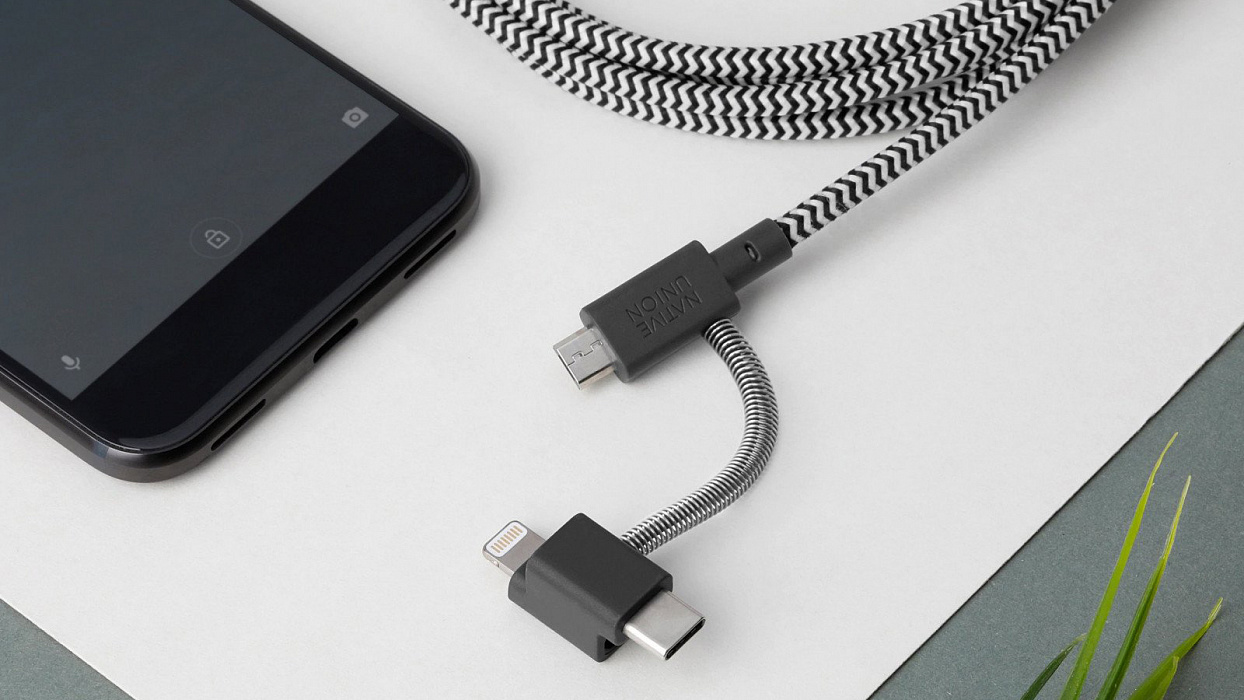 Кабель для iPhone, iPad Native Union Belt Universal (BELT-KV-ULC-ZEB-V2) USB to Lightning/microUSB/USB-C 2m (Zebra) купить в интернет-магазине icover