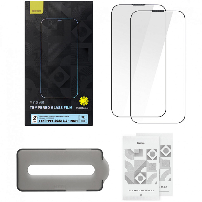 Защитное стекло Baseus All-glass (Dust-proof) 2 pcs для iPhone 14 Pro Max (Black)  купить в интернет-магазине icover