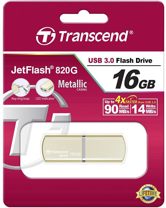 Флеш-накопитель Transcend JetFlash 820 16Gb, USB 3.0 TS16GJF820G (Gold) купить в интернет-магазине icover