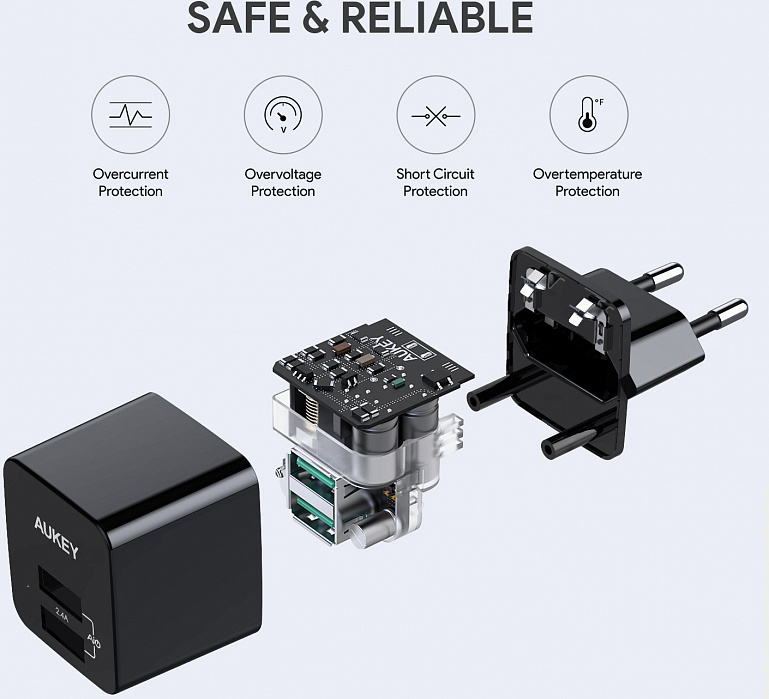 Сетевое зарядное устройство Aukey Travel Charger Dual Port USB-A PA-U32 (Black) купить в интернет-магазине icover