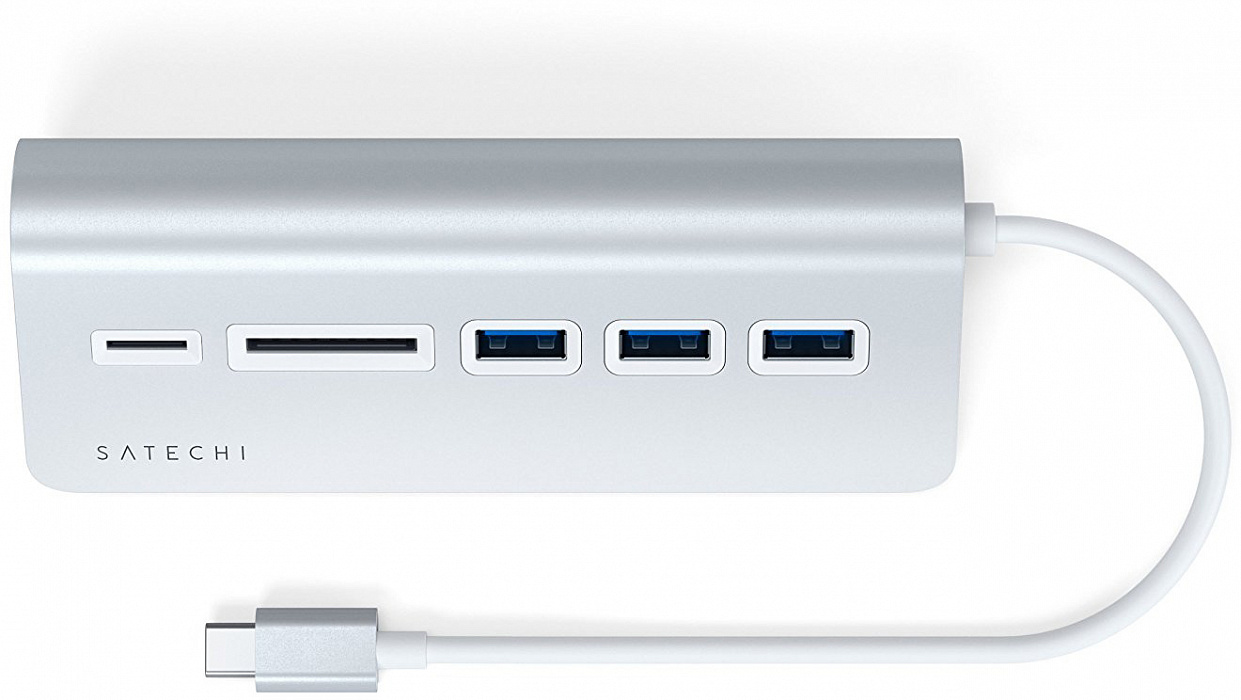 USB-концентратор Satechi Aluminum USB 3.0 Hub & Card Reader ST-TCHCRS (Silver) купить в интернет-магазине icover