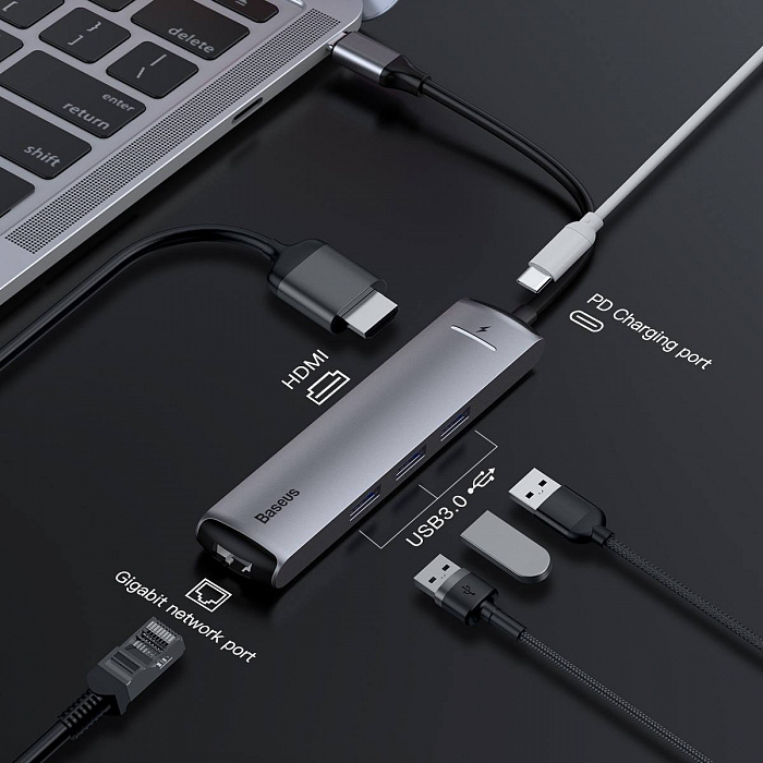 USB-концентратор Baseus Mechanical eye Six-in-one CAHUB-J0G (Grey) купить в интернет-магазине icover