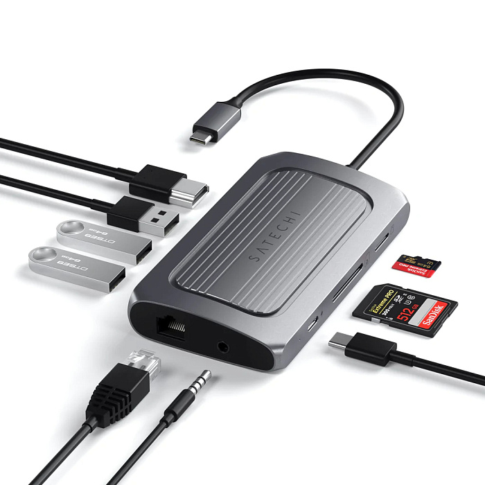 USB-хаб Satechi USB 4 Multiport Adapter (ST-U4MA3M) 8K HDMI, USB-A, USB-C PD, Ethernet (Space Grey) купить в интернет-магазине icover