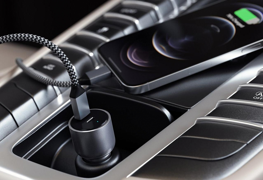 Автомобильное зарядное устройство Satechi 40W Dual USB-C PD ST-U2C40CCM (Space Grey) купить в интернет-магазине icover