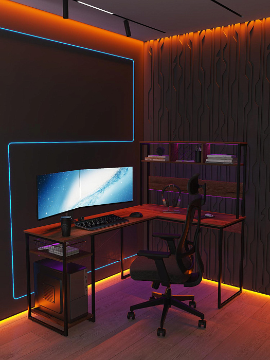 Стол компьютерный угловой лофт Ridberg ALASKA (Dark Oak/Black) купить в интернет-магазине icover