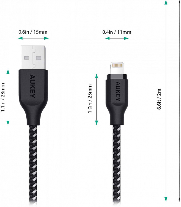 Кабель-переходник для iPod, iPhone, iPad Aukey CB-AL2 USB to Lightning (Black) купить в интернет-магазине icover