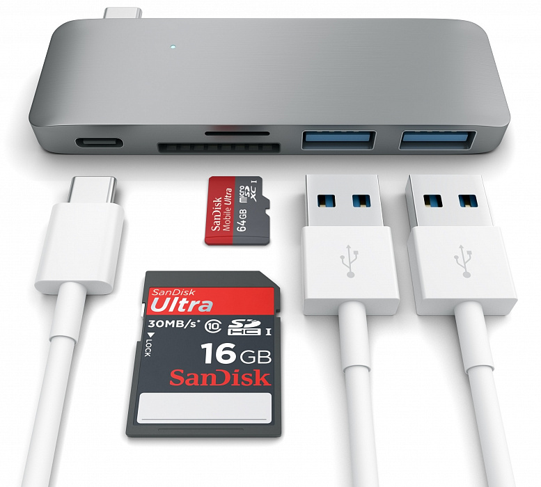 USB-хаб Satechi Combo Hub 3 in 1 USB Type-C ST-TCUPS (Silver) купить в интернет-магазине icover