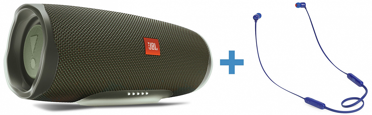 Портативная акустика JBL Charge 4 + наушники JBL T110BT (Green/Blue) купить в интернет-магазине icover