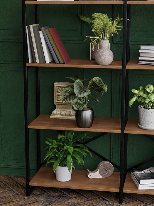 Стеллаж двойной лофт RIDBERG CHICAGO 5 полок (Dark Oak/Black) купить в интернет-магазине icover