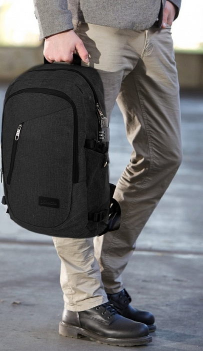 Mancro Business Water Resistant Backpack  - рюкзак для ноутбука 17" с USB-портом  (Black) купить в интернет-магазине icover