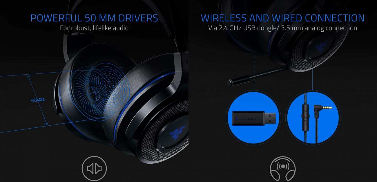 Игровая гарнитура Razer Thresher (RZ04-02580100-R3G1) для PS4 (Black/Blue) купить в интернет-магазине icover