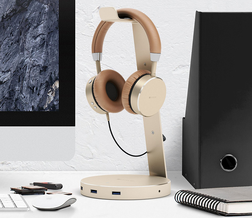 Подставка-хаб Satechi Aluminum USB 3.0 Headphone Stand B019PI9QG6 (Gold) купить в интернет-магазине icover
