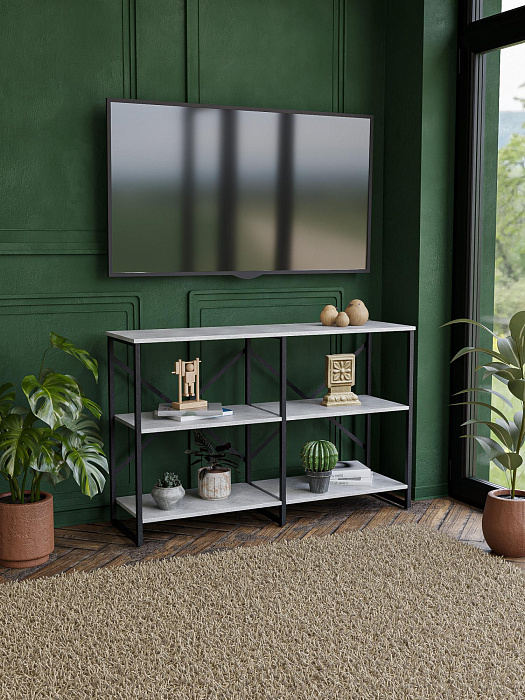 Стеллаж двойной лофт низкий RIDBERG CHICAGO 3 полки (Rock/Black) купить в интернет-магазине icover