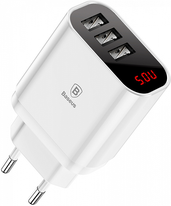 Сетевая зарядка Baseus Mirror Lake Intelligent Digital Display (CCALL-BH02) 3xUSB 3.4A (White) купить в интернет-магазине icover