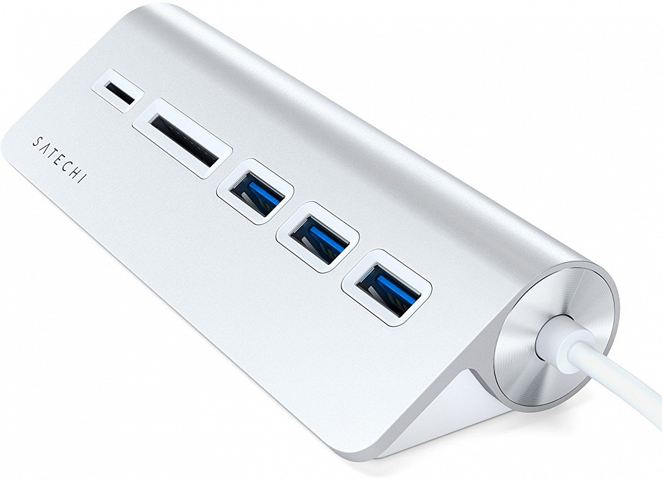USB-концентратор Satechi Aluminum USB 3.0 Hub & Card Reader ST-TCHCRS (Silver) купить в интернет-магазине icover