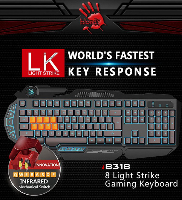 A4Tech Bloody B318 - игровая проводная клавиатура (Black) купить в интернет-магазине icover