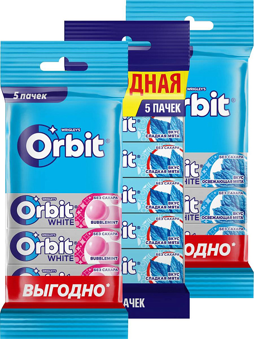 Набор Orbit Сладкая мята (5х13,6г), White Освежающая мята (5х13,6г), White Bubblemint (5х13,6г) купить в интернет-магазине icover