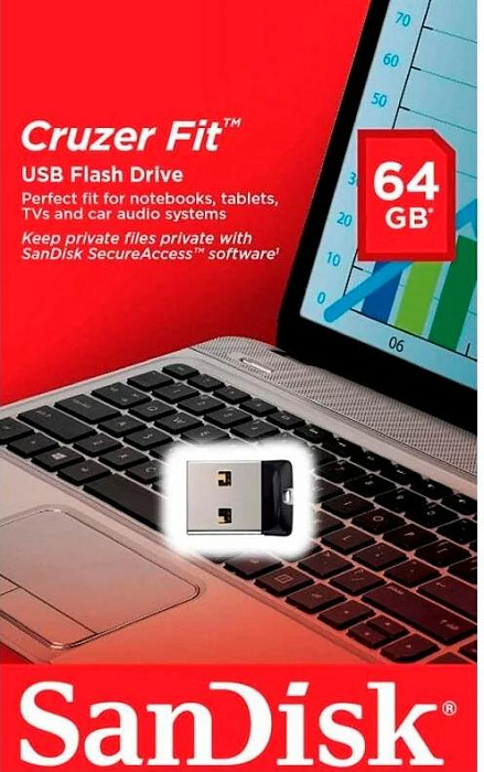 Флеш-накопитель SanDisk Cruzer Fit 64Gb SDCZ33-064G-G35 (Black) купить в интернет-магазине icover
