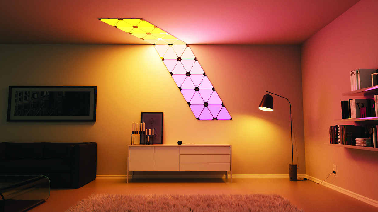 Система освещения Nanoleaf Aurora c дополнительным модулем Nanoleaf Rhythm купить в интернет-магазине icover