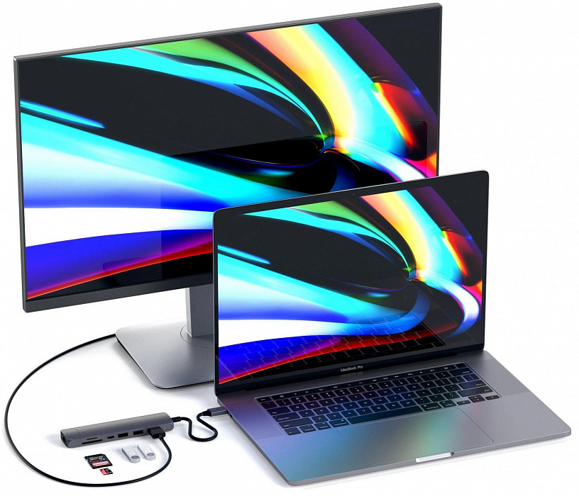 Хаб Satechi USB-C Slim Multi-Port Adapter ST-UCSMA3M (Space Grey) купить в интернет-магазине icover