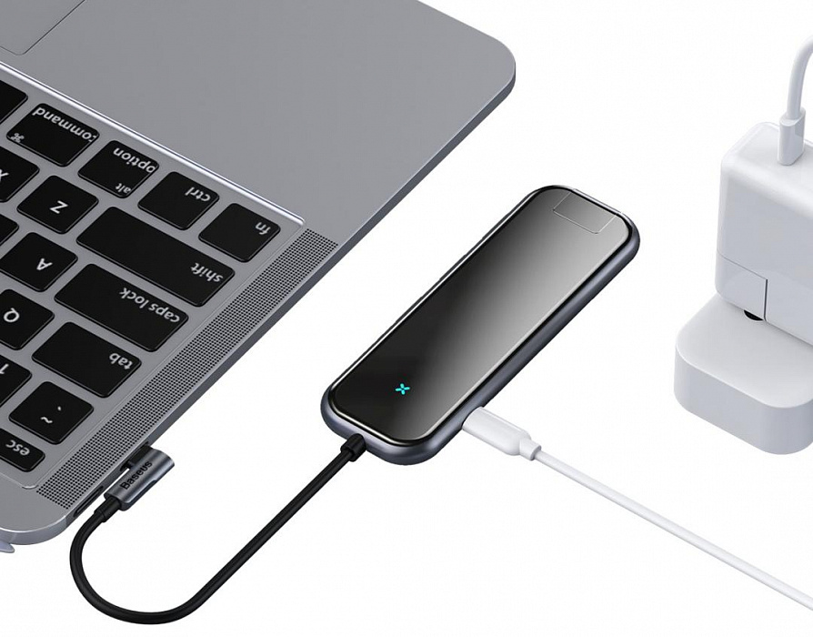 USB-концентратор Baseus Multi-functional Hub (CAHUB-DZ0G) USB-C to HDMI/3xUSB 3.0/RJ45/PD (Deep Grey) купить в интернет-магазине icover