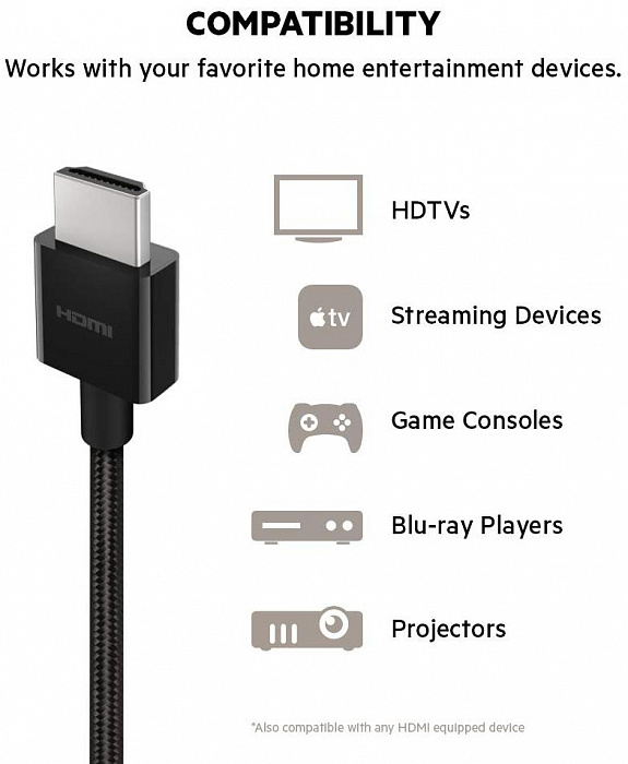 Кабель Belkin Ultra HD High Speed 4К/8К HDMI 2.1 (AV10176bt1M-BLK) 1м (Black) купить в интернет-магазине icover